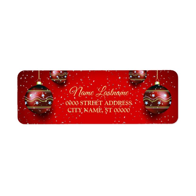 Return Address Christmas Golden Red Winter Holiday Label (Front)