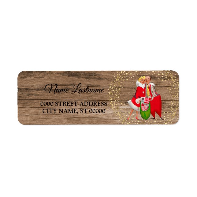 Return Address Christmas Golden Stars Wooden Label (Front)