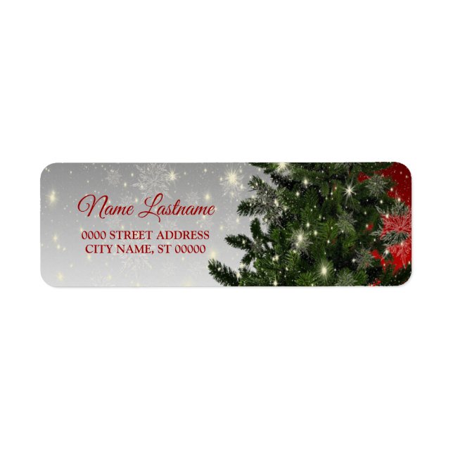 Return Address Christmas Green Tree Red Silver Label (Front)