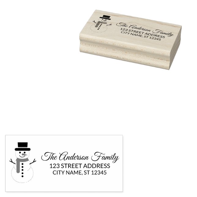 Return Address | Christmas Snowman Personalized  Rubber Stamp (Stamped)