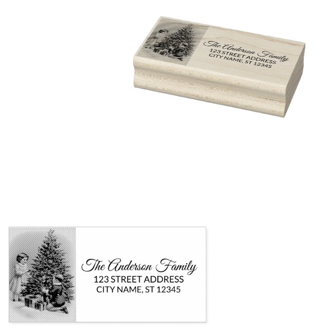 Return Address | Christmas Tree Personalized       Rubber Stamp (Stamped)