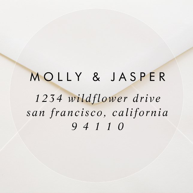 Return Address Clear Label | Mail Sticker Roll (Editable his & her names circular sophisticated white return address sticker template)