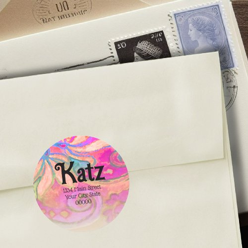 Return Address Colorful Boho Floral Watercolor Classic Round Sticker