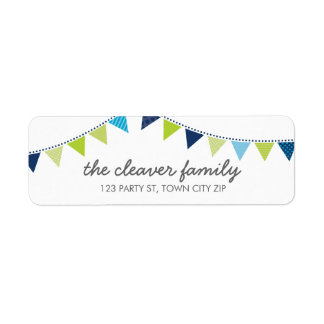 RETURN ADDRESS colorful fun bunting blue green boy Label