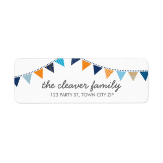 RETURN ADDRESS colorful fun bunting blue orange Label