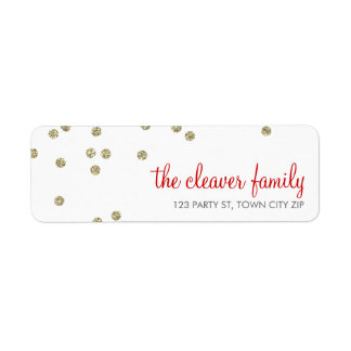 RETURN ADDRESS confetti fun polka dot gold glitter Label