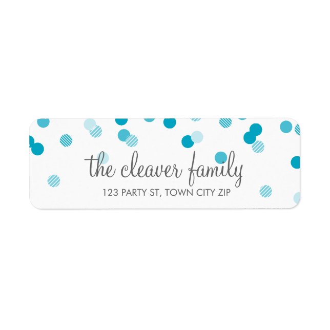 RETURN ADDRESS confetti polka dot bright aqua blue Label (Front)