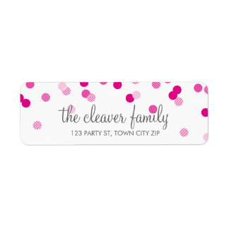 RETURN ADDRESS confetti polka dot bright hot pink Label