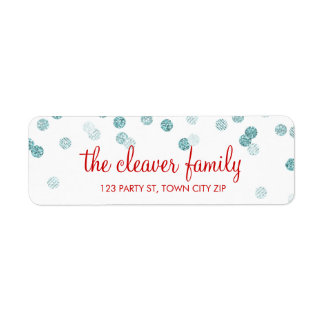 RETURN ADDRESS confetti polka dot glitter blue Label