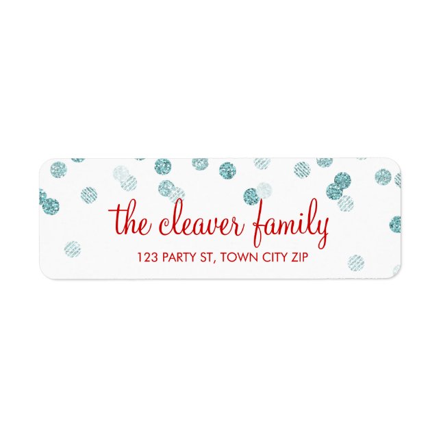 RETURN ADDRESS confetti polka dot glitter blue Label (Front)
