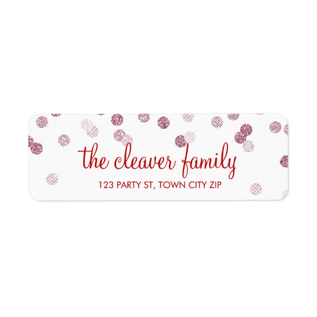 RETURN ADDRESS confetti polka dot glitter pink Label (Front)