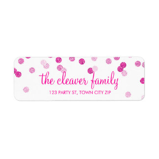 RETURN ADDRESS confetti polka dot glitter pink Label