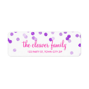 RETURN ADDRESS confetti polka dot glitter purple Label