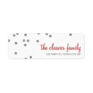 RETURN ADDRESS confetti polka dot silver glitter Label