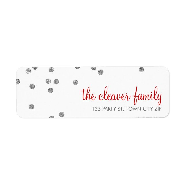 RETURN ADDRESS confetti polka dot silver glitter Label (Front)