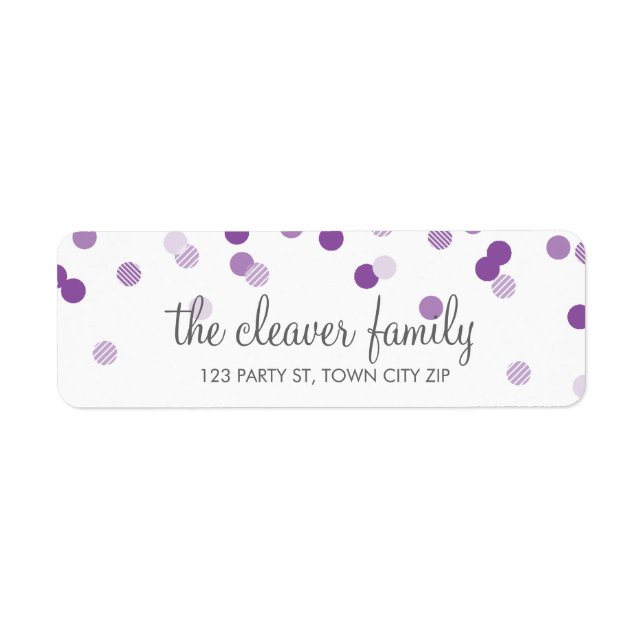 RETURN ADDRESS confetti polka dot violet purple Label (Front)