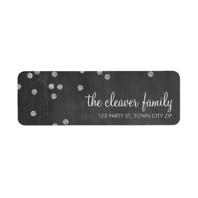 RETURN ADDRESS confetti silver glitter chalkboard Label (Front)