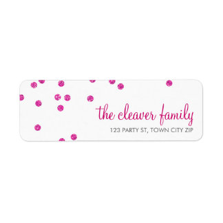 RETURN ADDRESS confetti spot hot pink glitter Label