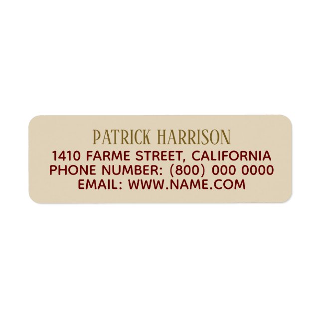return address contact information on beige label (Front)