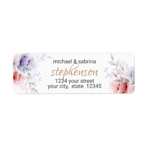 Return Address  Coral Lilac Watercolor Flowers Label
