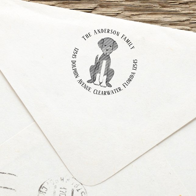 Return Address Custom Family Pet Self-inking Stamp (Black dog return address label stamp.)