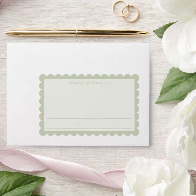RETURN ADDRESS cute scallop edge sage green edge Envelope (Wedding)