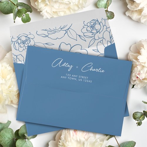 Return Address Dusty Blue White Botanical Wedding Envelope