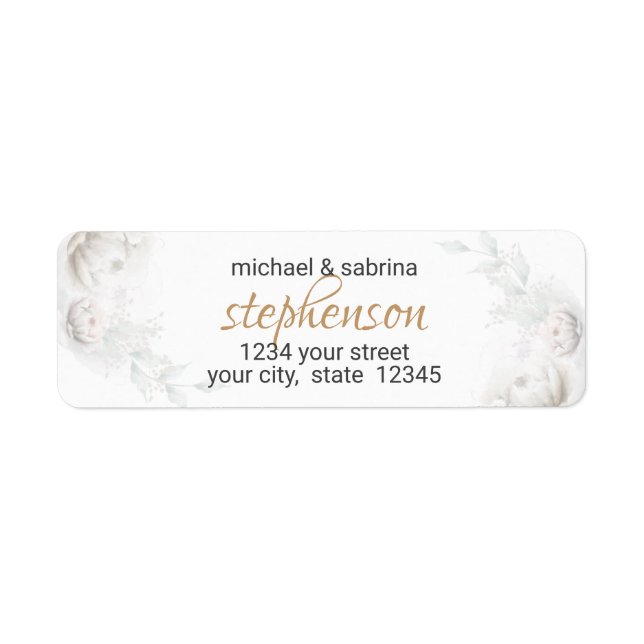 Return Address | Elegant Alabaster Peonies Label (Front)