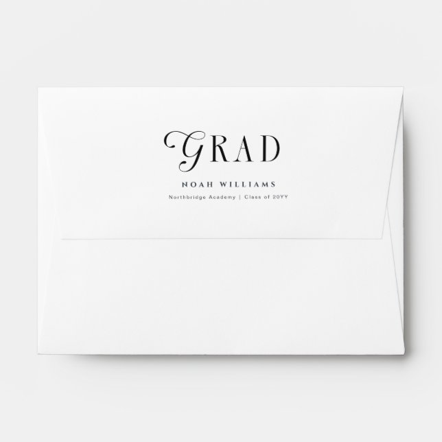 Return Address Elegant Black Script Graduation Envelope (Back (Top Flap))