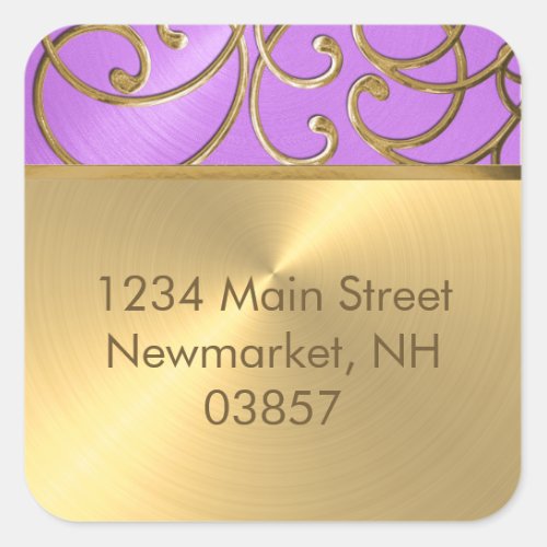 Return Address Elegant Orchid Purple Gold Filigree Square Sticker