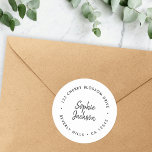 Return Address | Envelope Seal Modern Script<br><div class="desc">A simple, stylish custom return address label in a contemporary handwritten script font in a modern minialist style on a clean white background with a simple dot symbol feature. The perfect mailing accessory or envelope seal which can easily be personalized with your name and address for a one of a...</div>