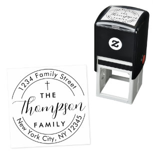Return Address Family Christian Cross Self-inking Stamp