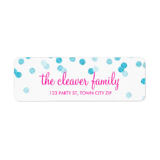 RETURN ADDRESS fun confetti polka dot glitter aqua Label