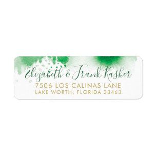 RETURN ADDRESS gold bright kelly green watercolor Label