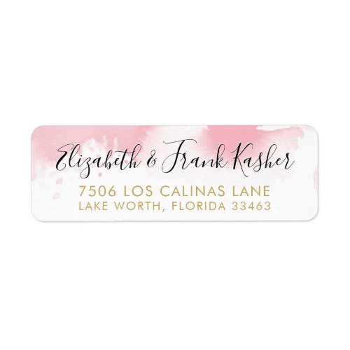 RETURN ADDRESS gold pretty pale pink watercolor Label