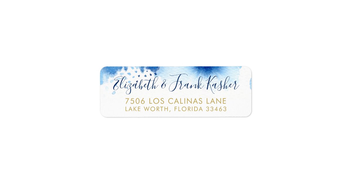 RETURN ADDRESS gold smart blue watercolor Label | Zazzle.com