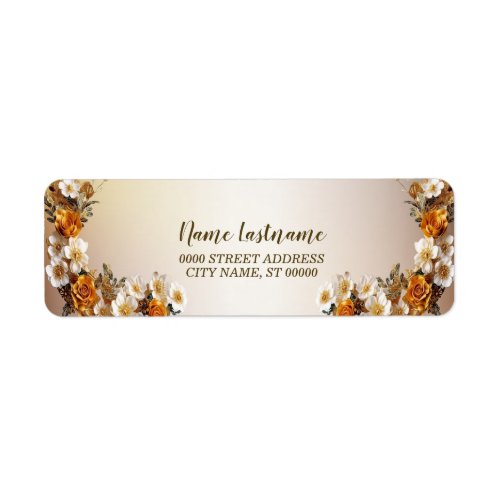 Return Address Golden Orange White Flowers Label