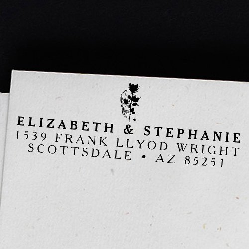 Return Address Gothic Black Rose and Skull Wedding Self_inking Stamp