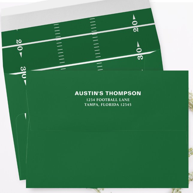 Return Address Green Football Field Envelope (Football field and simple green and white style. )