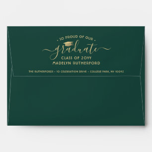 Return Address Green & Gold Ombre Graduation Envelope