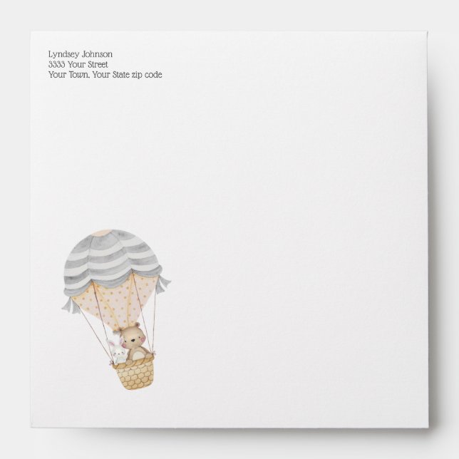 Return Address Hot Air Balloon Baby Shower Envelope (Front)