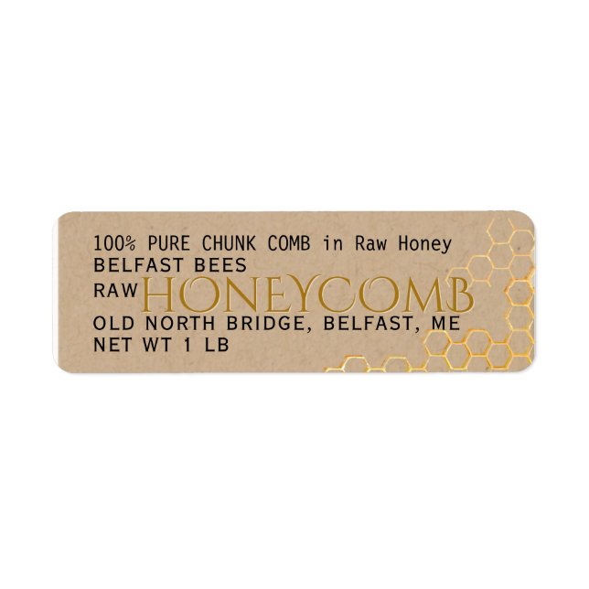 Return Address Kraft Honeycomb or Comb Honey Label (Front)