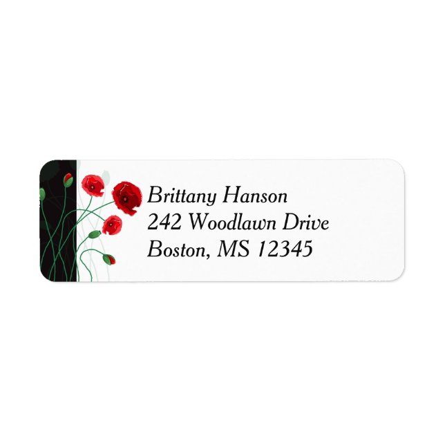Return Address Label 2| Red Poppies | Black, Green (Front)
