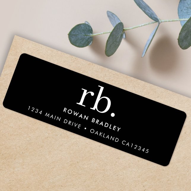 Return Address Label | Black Monogram Mail Sticker (A stylish monogram label perfect for small business mailing or one-of-a-kind personal stationery)