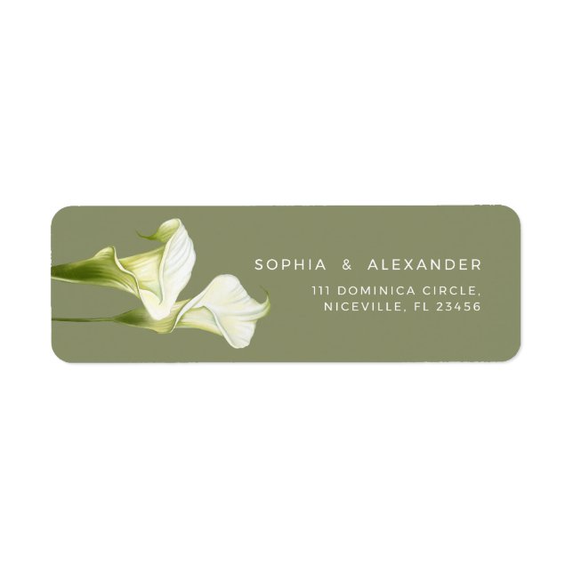 Return Address Label Calla Lilies Wedding. (Front)