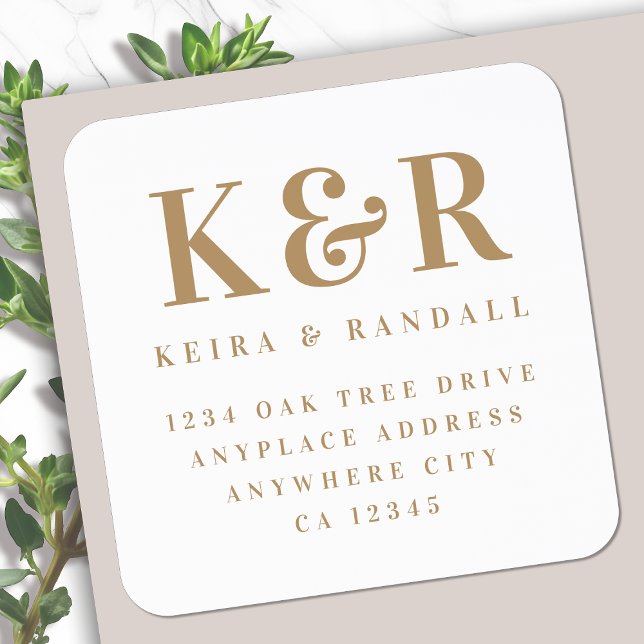Return Address Label | Gold Monogram Wedding (Gold & white pre-addressed seals for envelopes, packages & personalized wedding mail)