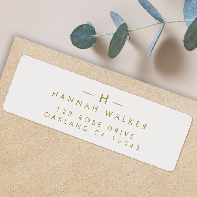 Return Address Label | Gray & Gold Mailing Sticker (Elegant gold monogram return address label by Guava - refined, modern, and easily customizable)