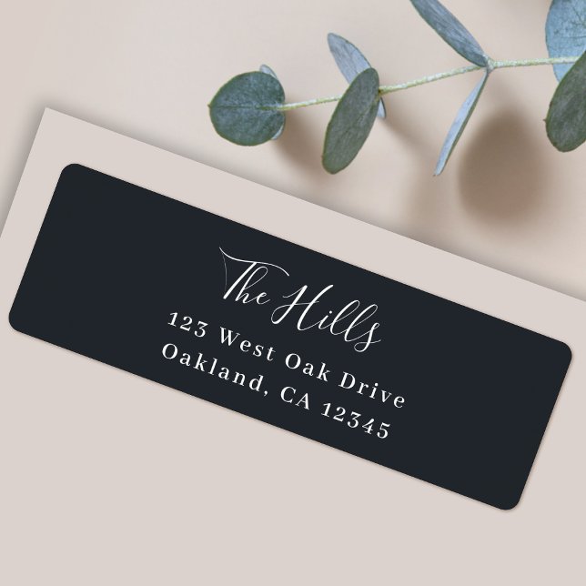 Return Address Label | Modern Mailing Stickers (Elegant black custom return address mailing labels for families and couples by Guava)