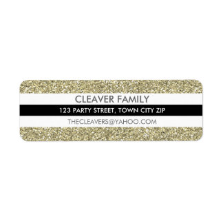 RETURN ADDRESS LABEL modern stripe glitter gold