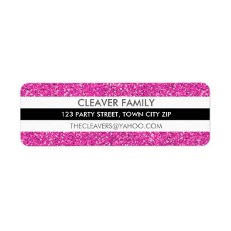 RETURN ADDRESS LABEL modern stripe glitter pink